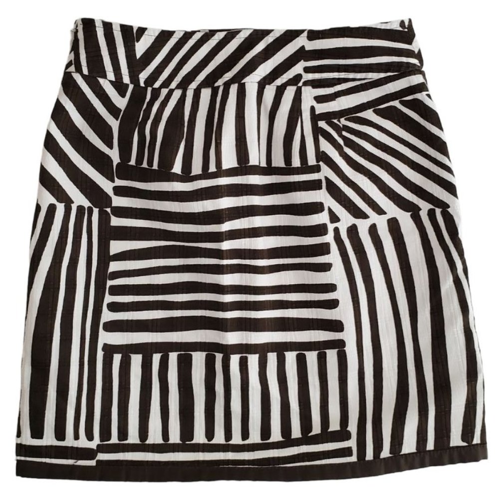 Ann Taylor Tribal Mudcloth Print Textured Mini Skirt | NWOT | 00P | Brown White - Picture 7 of 14